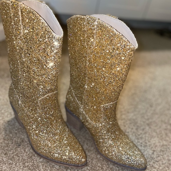 Pierre Dumas Shoes Gold Glitter Sparkle Western Cowboy Boots 9 Nwt